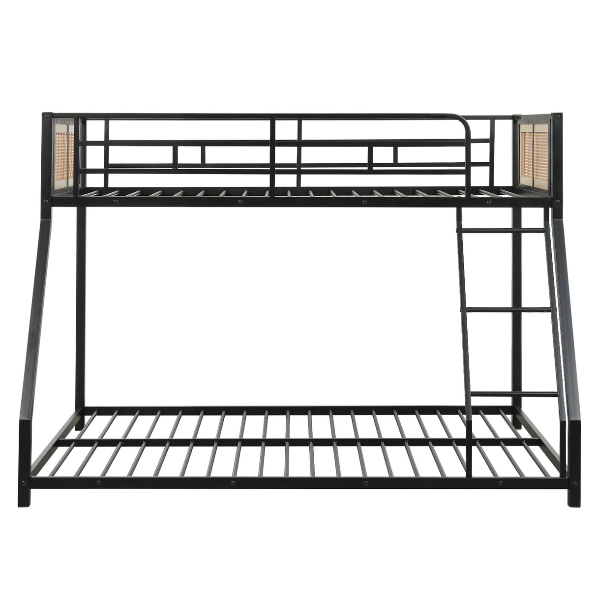 Metal Bunk Bed Twin Over Full with Full Length Safety Guardrail and Ramp Ladder