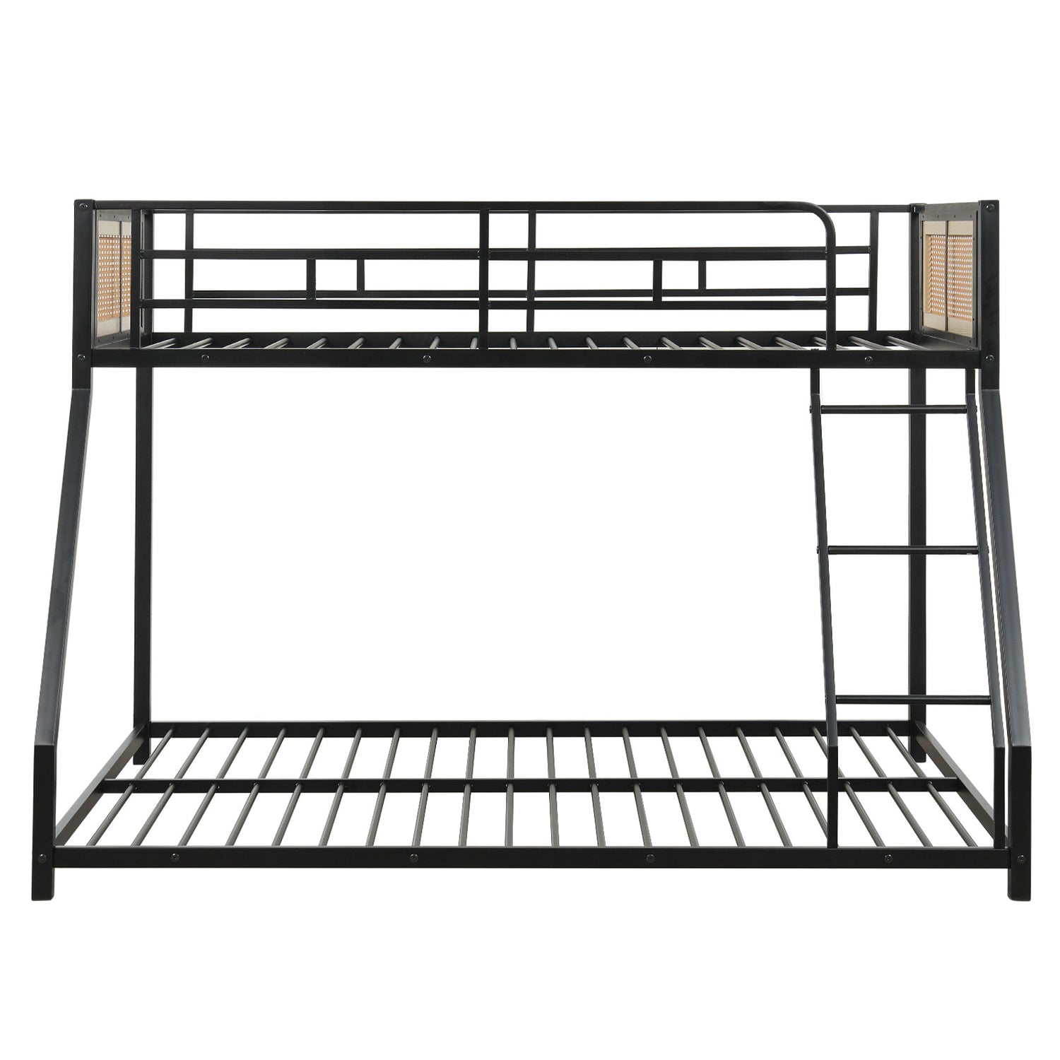 Metal Bunk Bed Twin Over Full with Full Length Safety Guardrail and Ramp Ladder