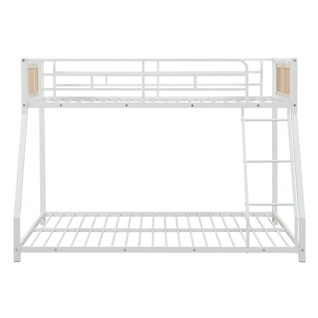 Metal Bunk Bed Twin Over Full with Full Length Safety Guardrail and Ramp Ladder