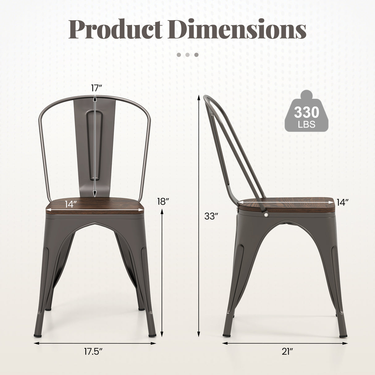 Metal Dining Chairs Set of 4 Tolix Style Stackable Kitchen Chairs with Wood Seat