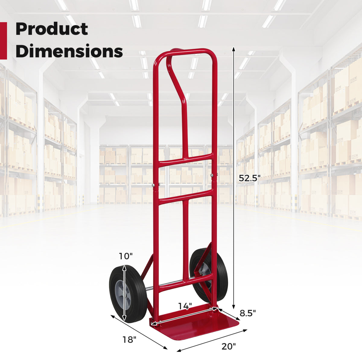 Metal Hand Truck Heavy-Duty 600 LBS Moving Dolly Cart with P-Handle and 10inch Rubber Wheels