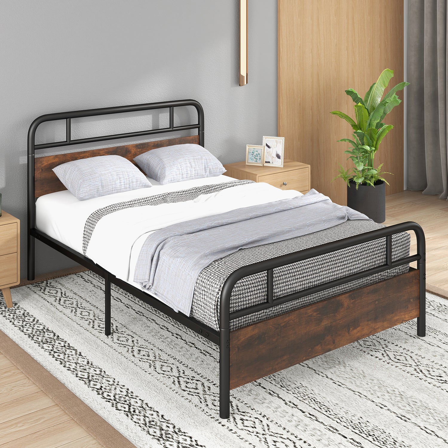 Twin/Full/Queen Size Bed Frame with Industrial Headboard