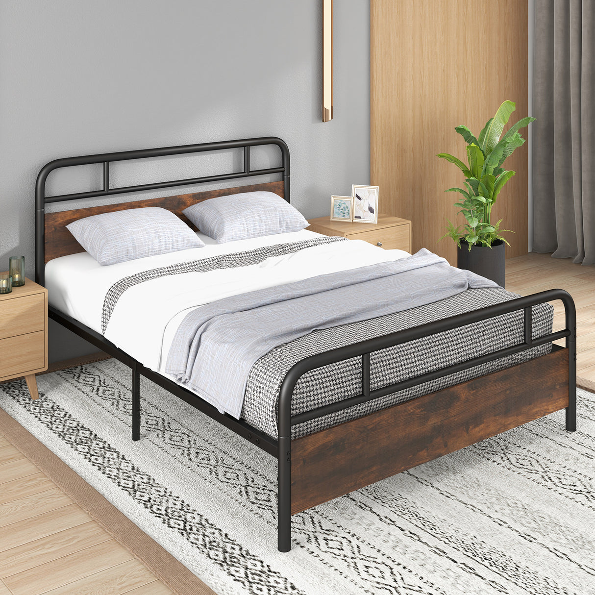 Twin/Full/Queen Size Bed Frame with Industrial Headboard
