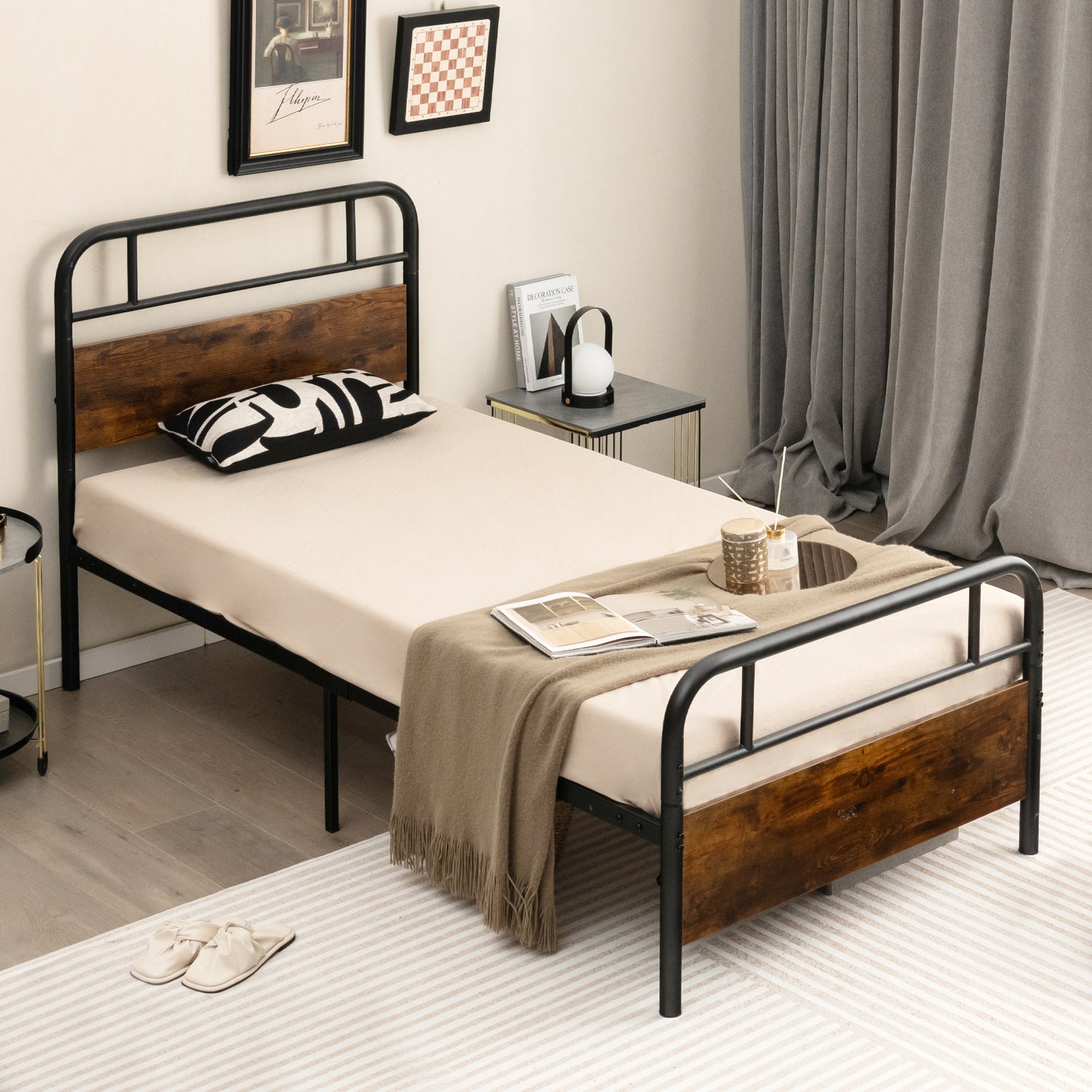 Twin/Full/Queen Size Bed Frame with Industrial Headboard