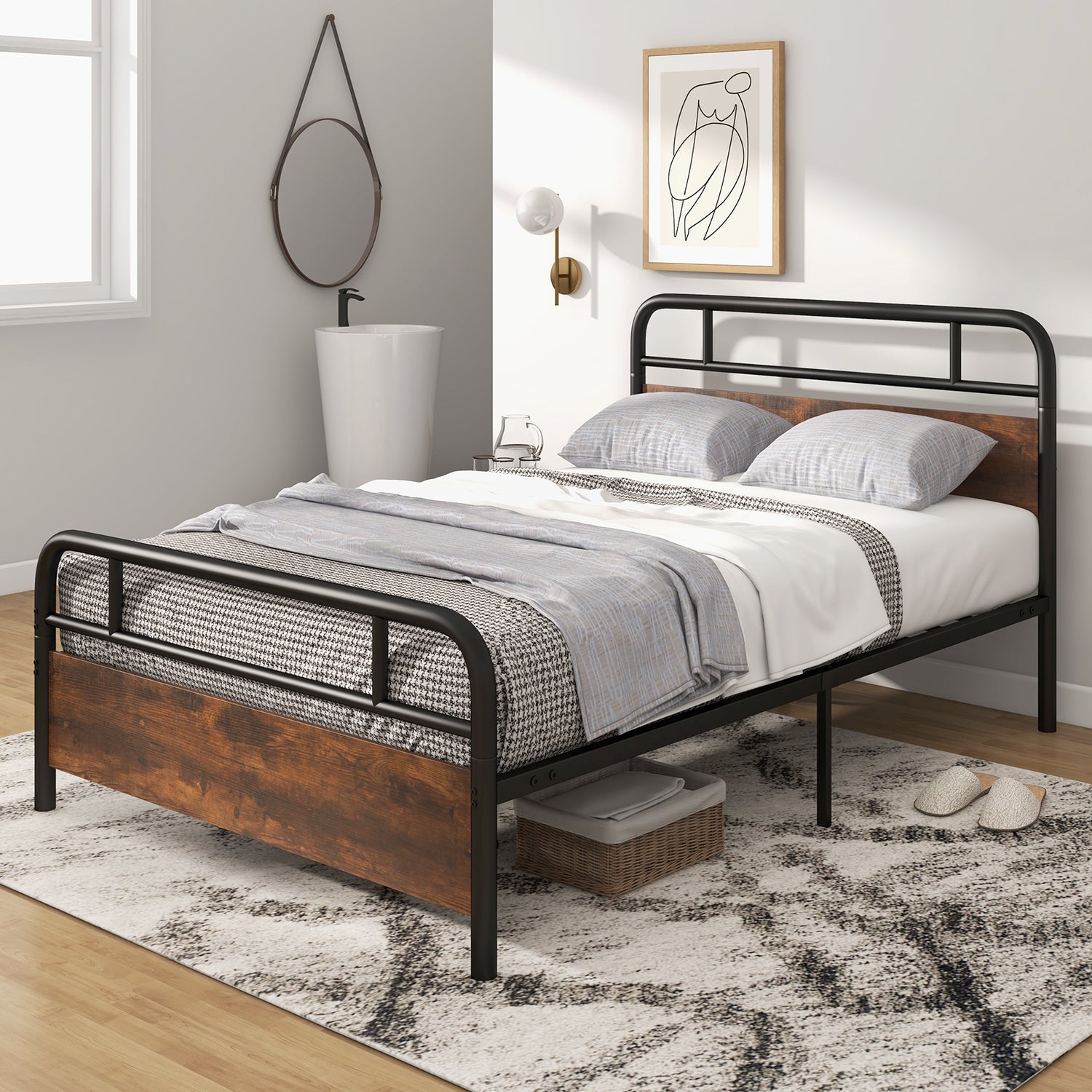 Twin/Full/Queen Size Bed Frame with Industrial Headboard