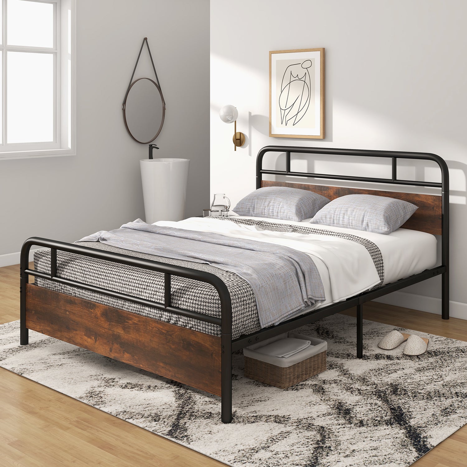 Twin/Full/Queen Size Bed Frame with Industrial Headboard