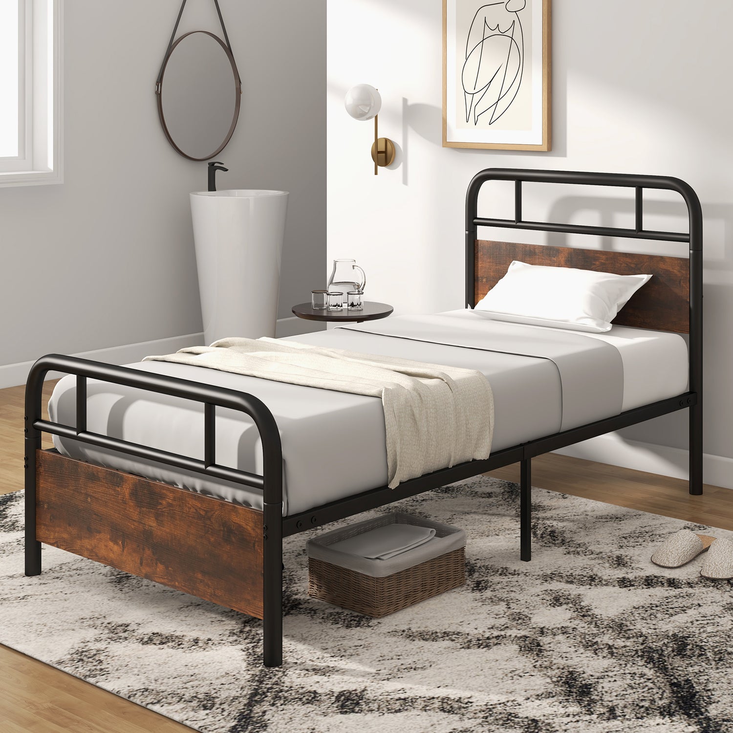 Twin/Full/Queen Size Bed Frame with Industrial Headboard
