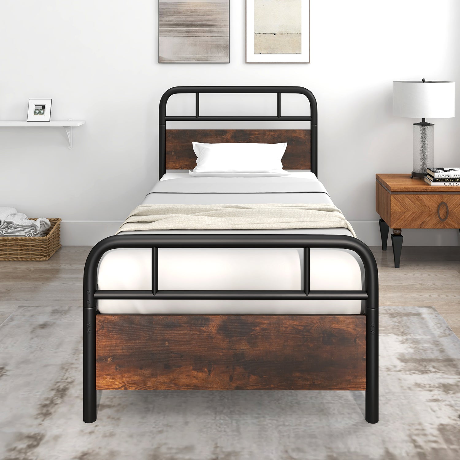 Twin/Full/Queen Size Bed Frame with Industrial Headboard
