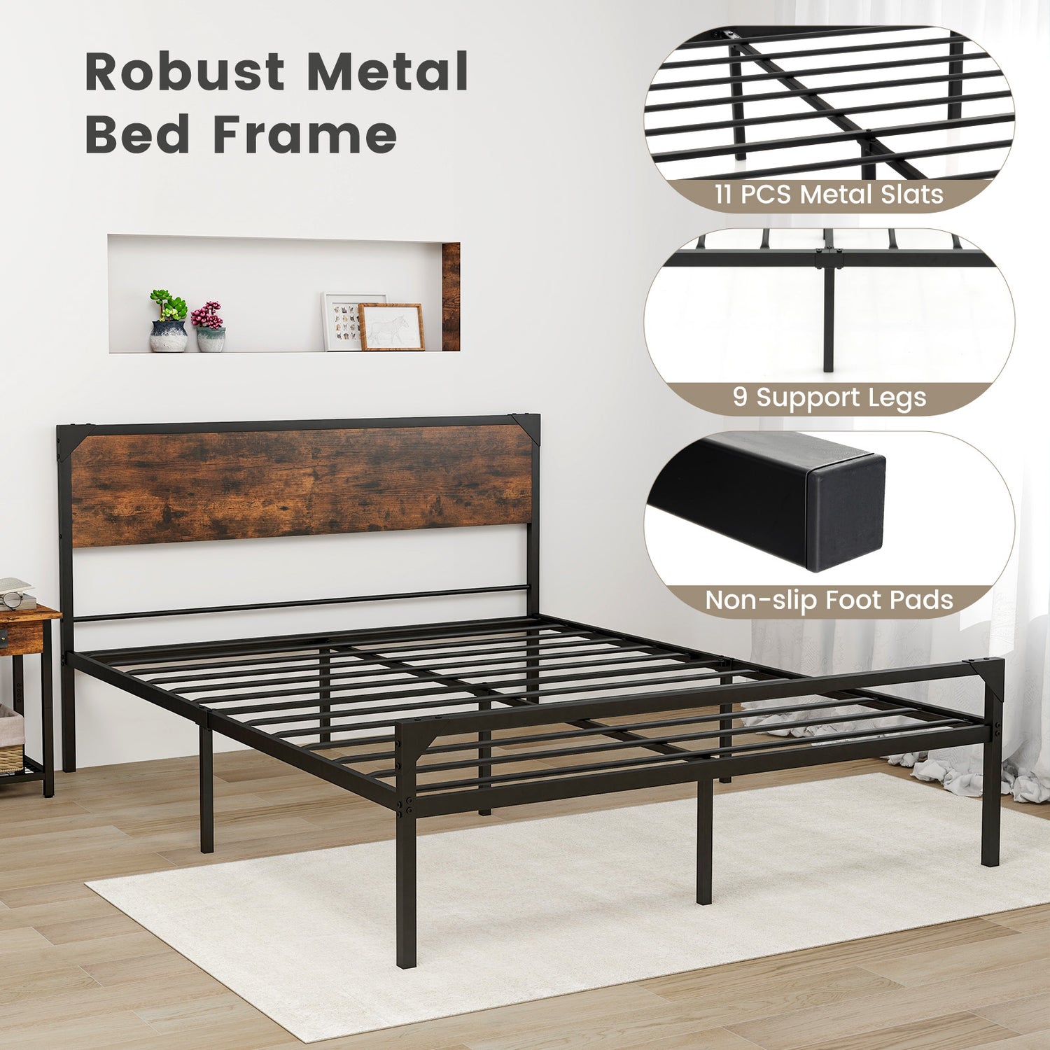 Platform Full/Queen Bed with Rustic Headboard and Footboard