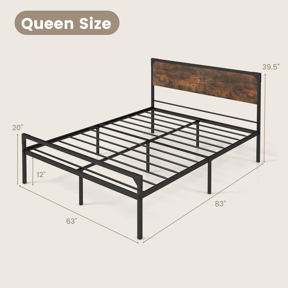 Platform Full/Queen Bed with Rustic Headboard and Footboard
