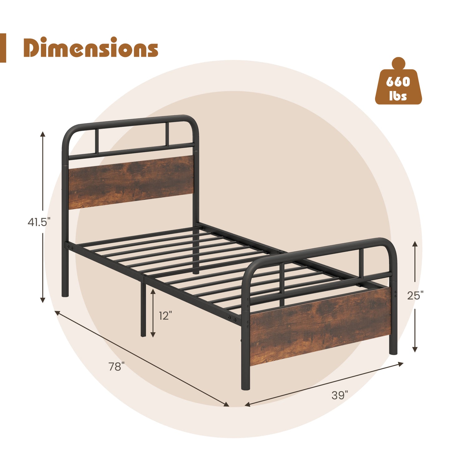Twin/Full/Queen Size Bed Frame with Industrial Headboard
