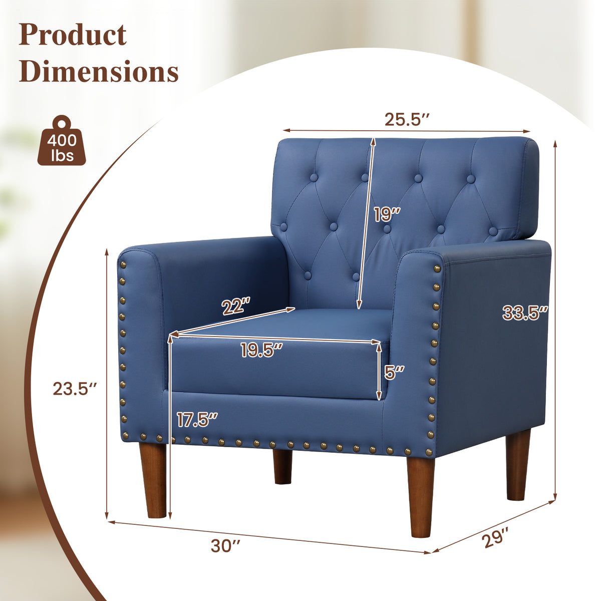 Mid Century Modern Accent Chair with Button Tufted Decoration and Rivets