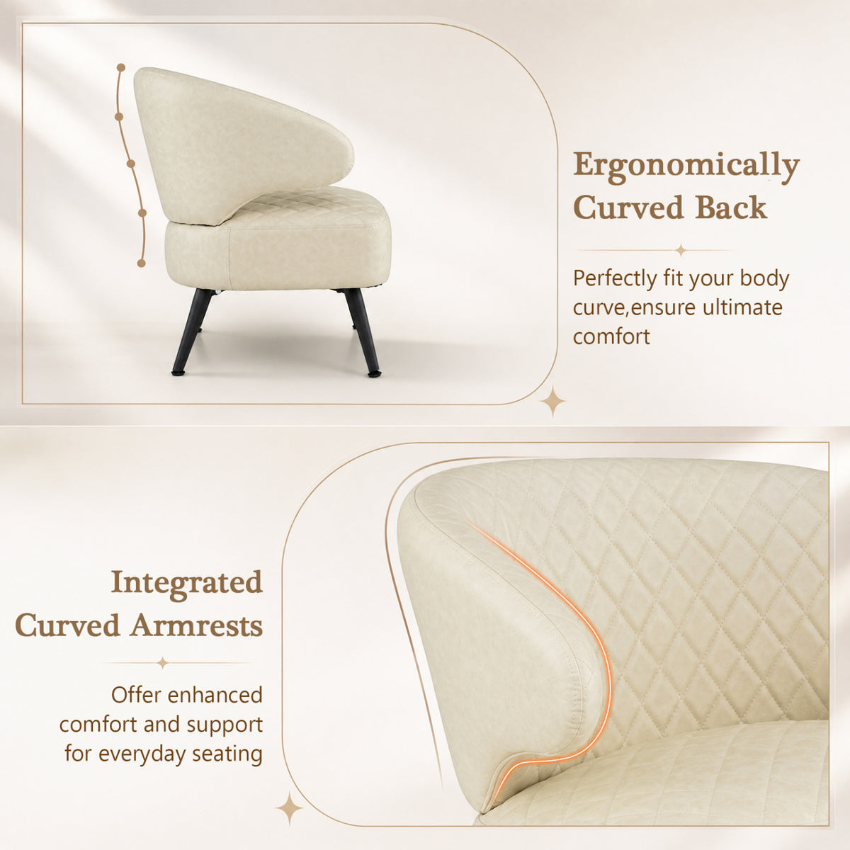 Mid Century Modern Accent Chair Comfy PU Leather Upholstered Armchair-White
