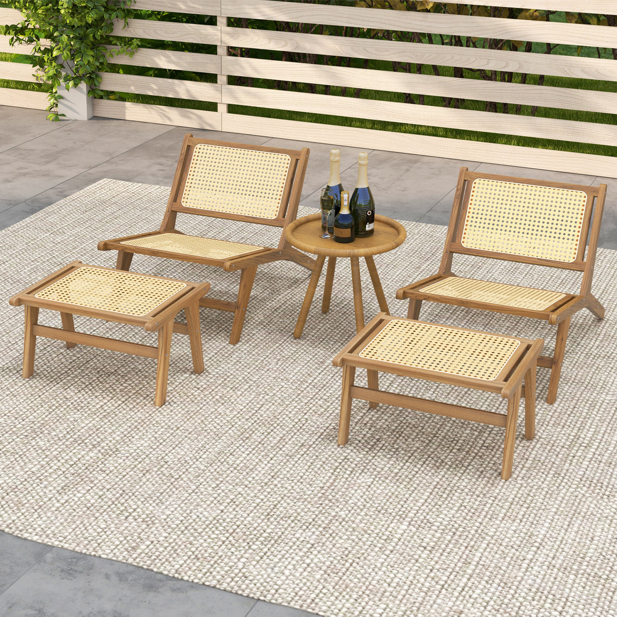 Mid Century Modern Accent Chair Farmhouse Handwoven Rattan Chair with Ottoman