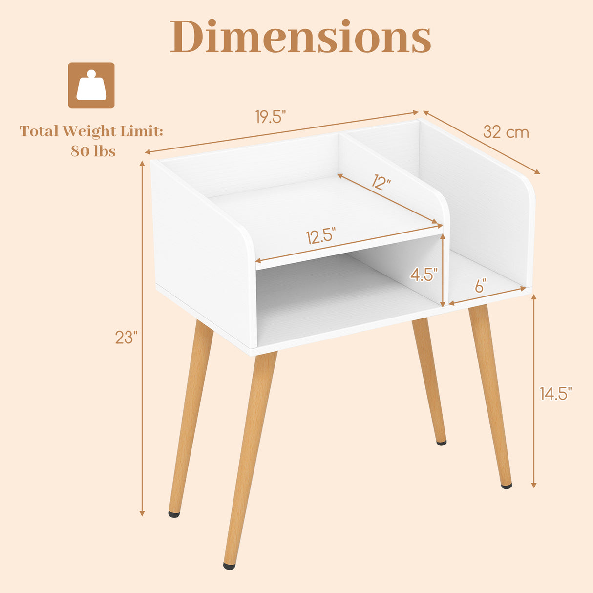 Mid Century Modern Nightstand with Open Shelves