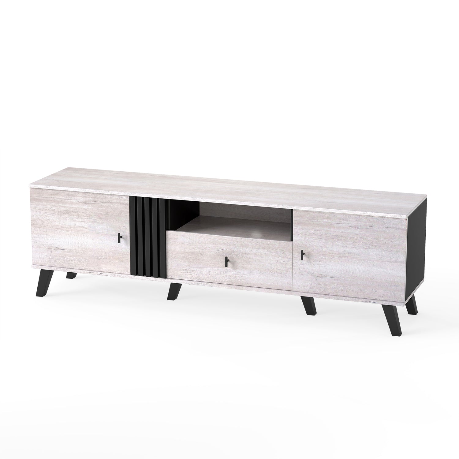 Mid Century Modern TV Stand Entertainment Center for 80" TVs-Oak