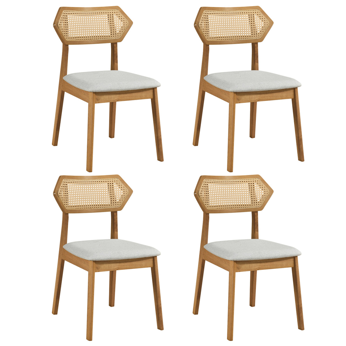 Mid Century Rattan Dining Chairs Set of 4 with Rattan Back