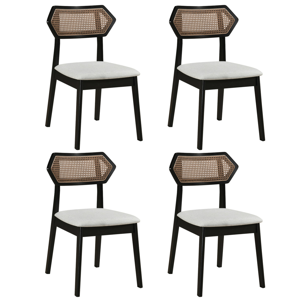 Mid Century Rattan Dining Chairs Set of 4 with Rattan Back
