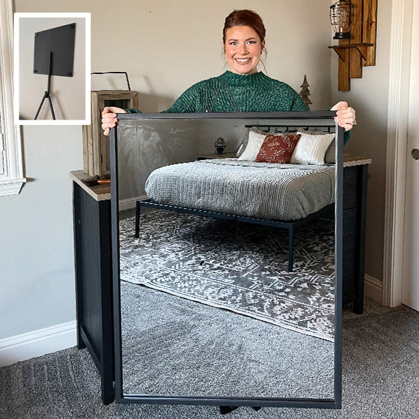 Architectural Black Iron Tripod Wall Mirror | Modern Statement Piece