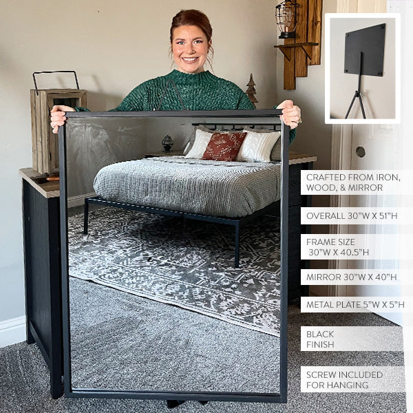 Architectural Black Iron Tripod Wall Mirror | Modern Statement Piece