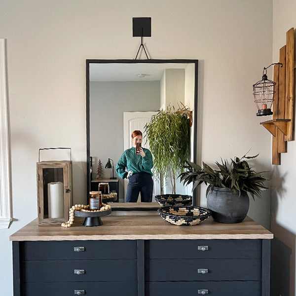 Architectural Black Iron Tripod Wall Mirror | Modern Statement Piece