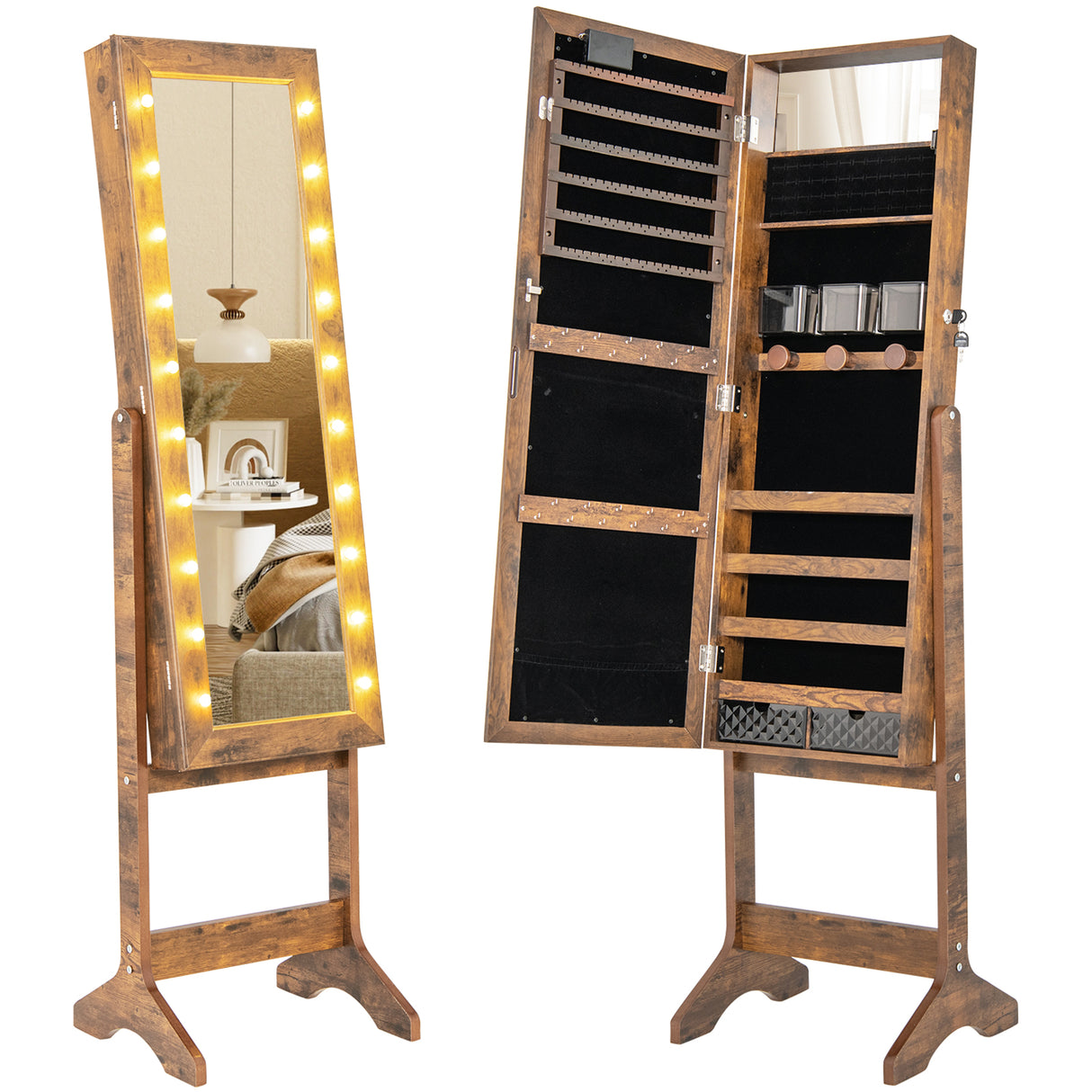 Mirror Jewelry Cabinet with 20 Warm Lights and 4 Tilt Angles