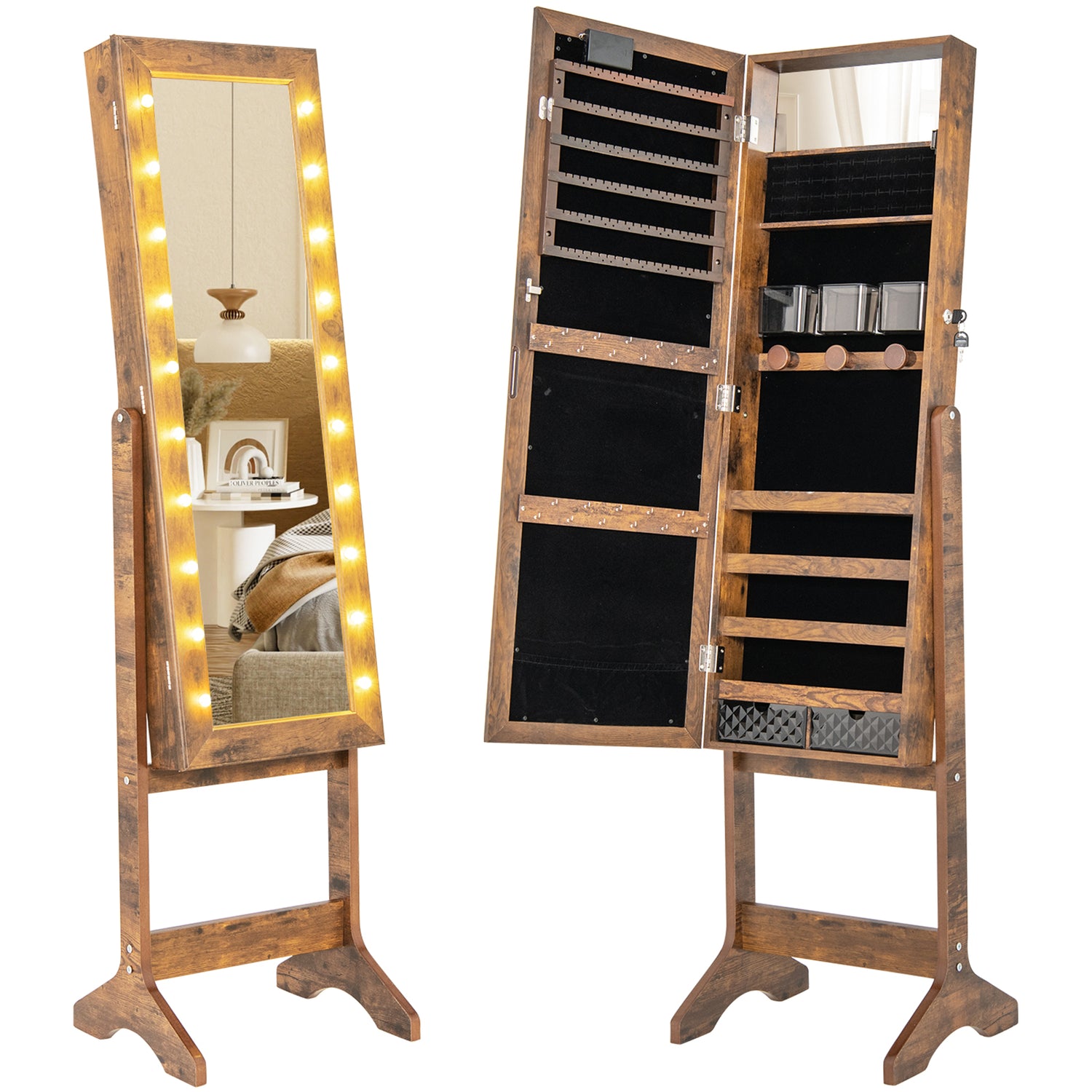 Mirror Jewelry Cabinet with 20 Warm Lights and 4 Tilt Angles