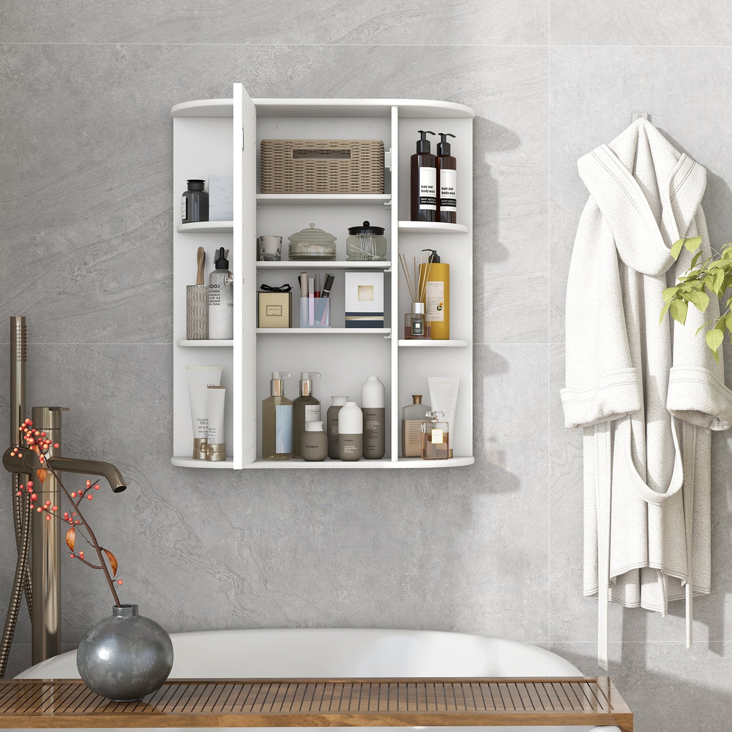 Mirrored Bathroom Medicine Cabinet with Single Mirror Door and Adjustable Shelf