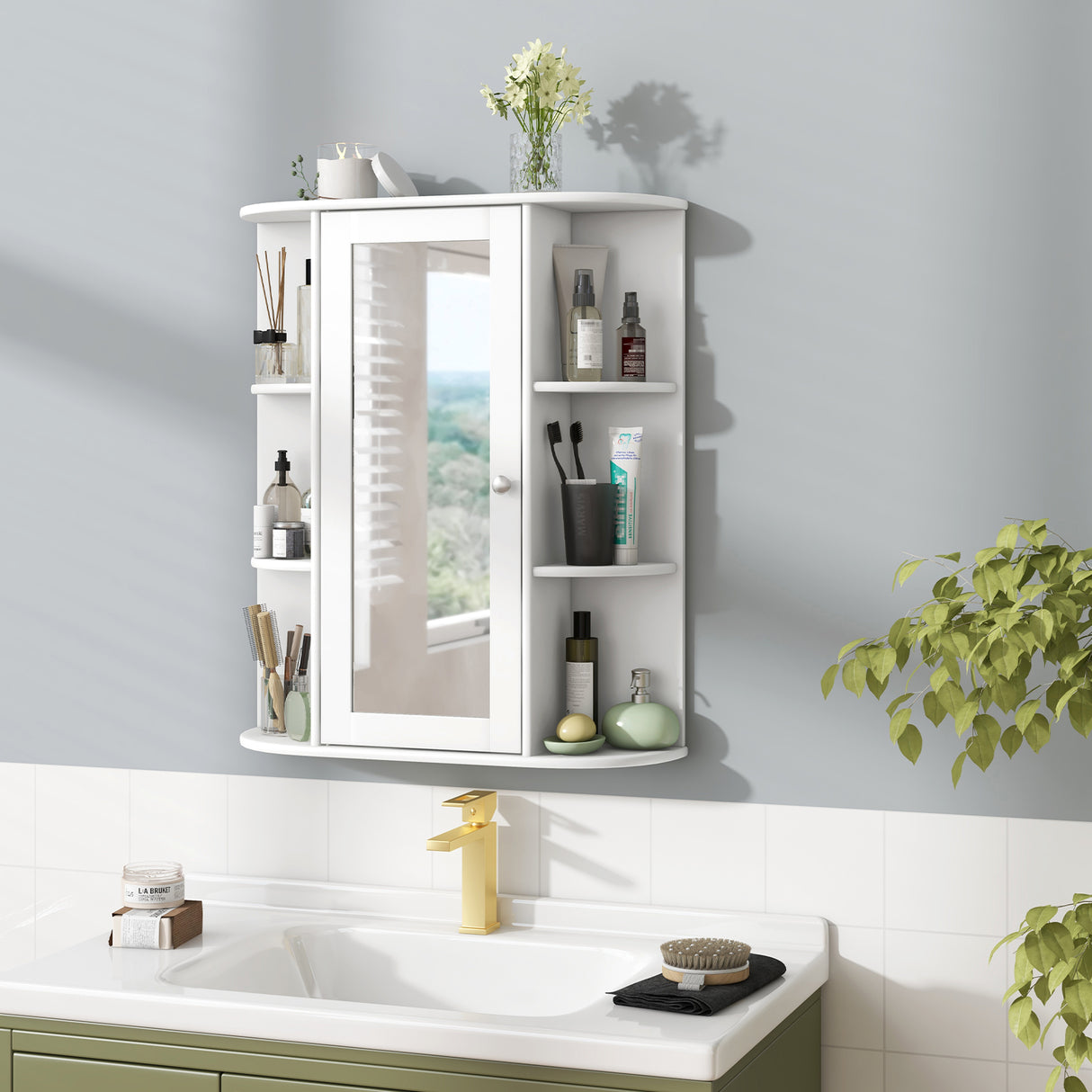 Mirrored Bathroom Medicine Cabinet with Single Mirror Door and Adjustable Shelf