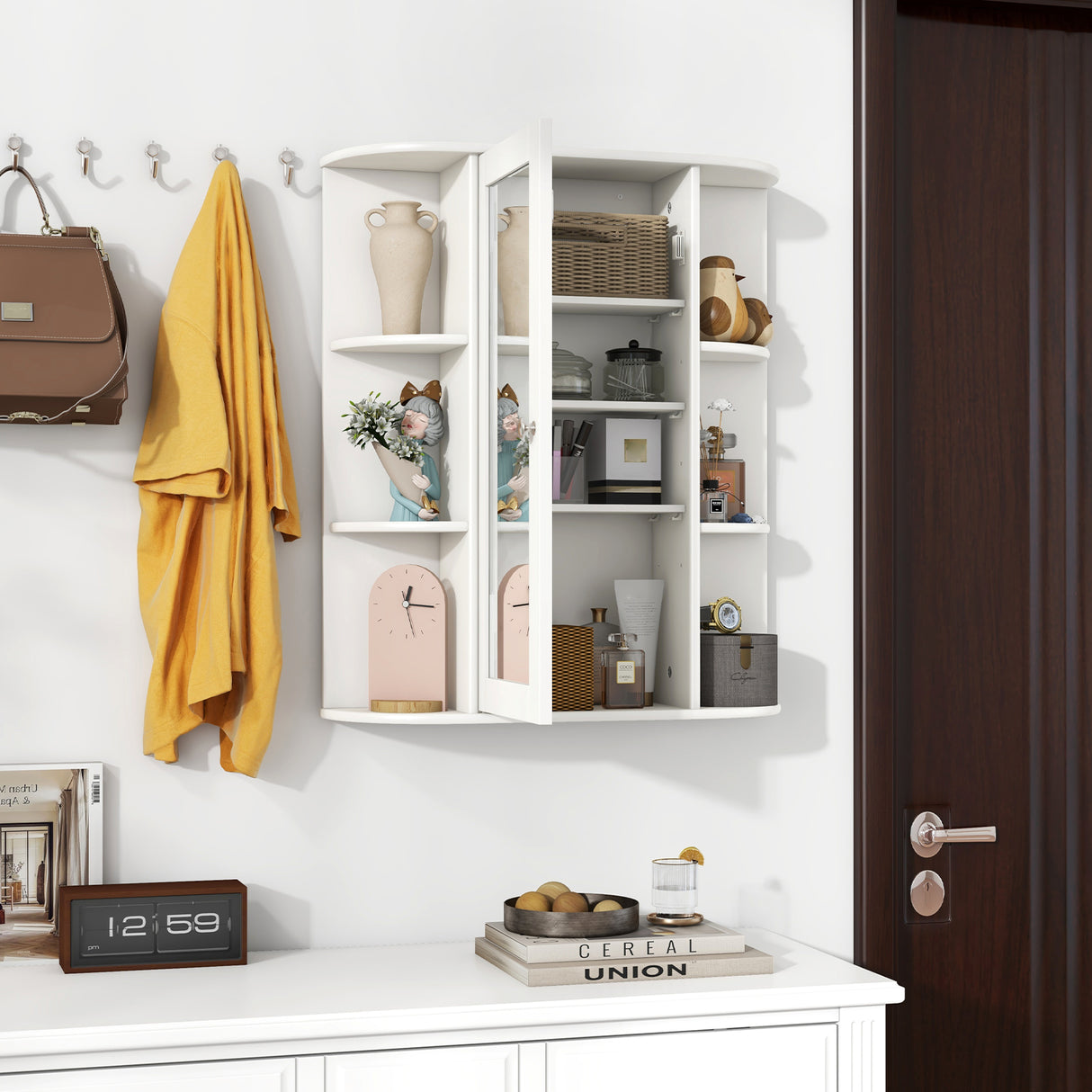 Mirrored Bathroom Medicine Cabinet with Single Mirror Door and Adjustable Shelf