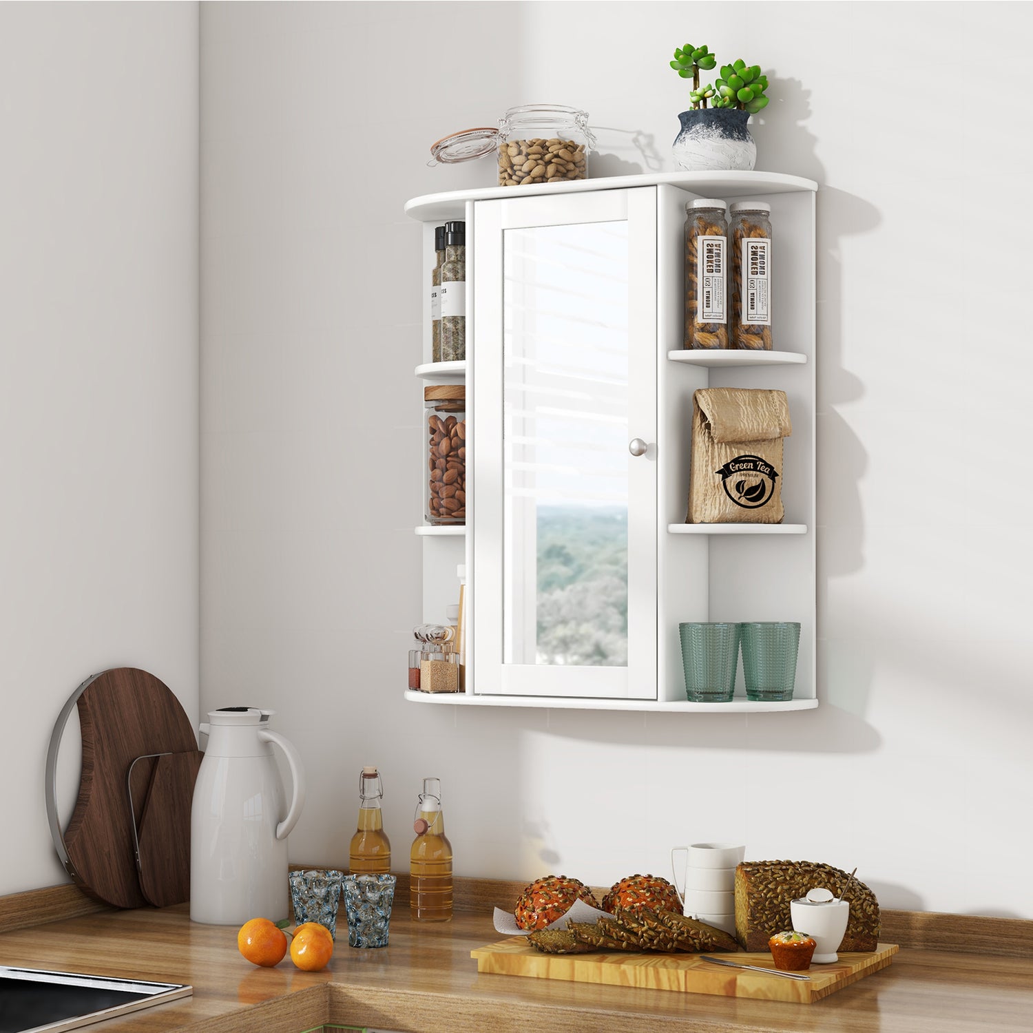 Mirrored Bathroom Medicine Cabinet with Single Mirror Door and Adjustable Shelf