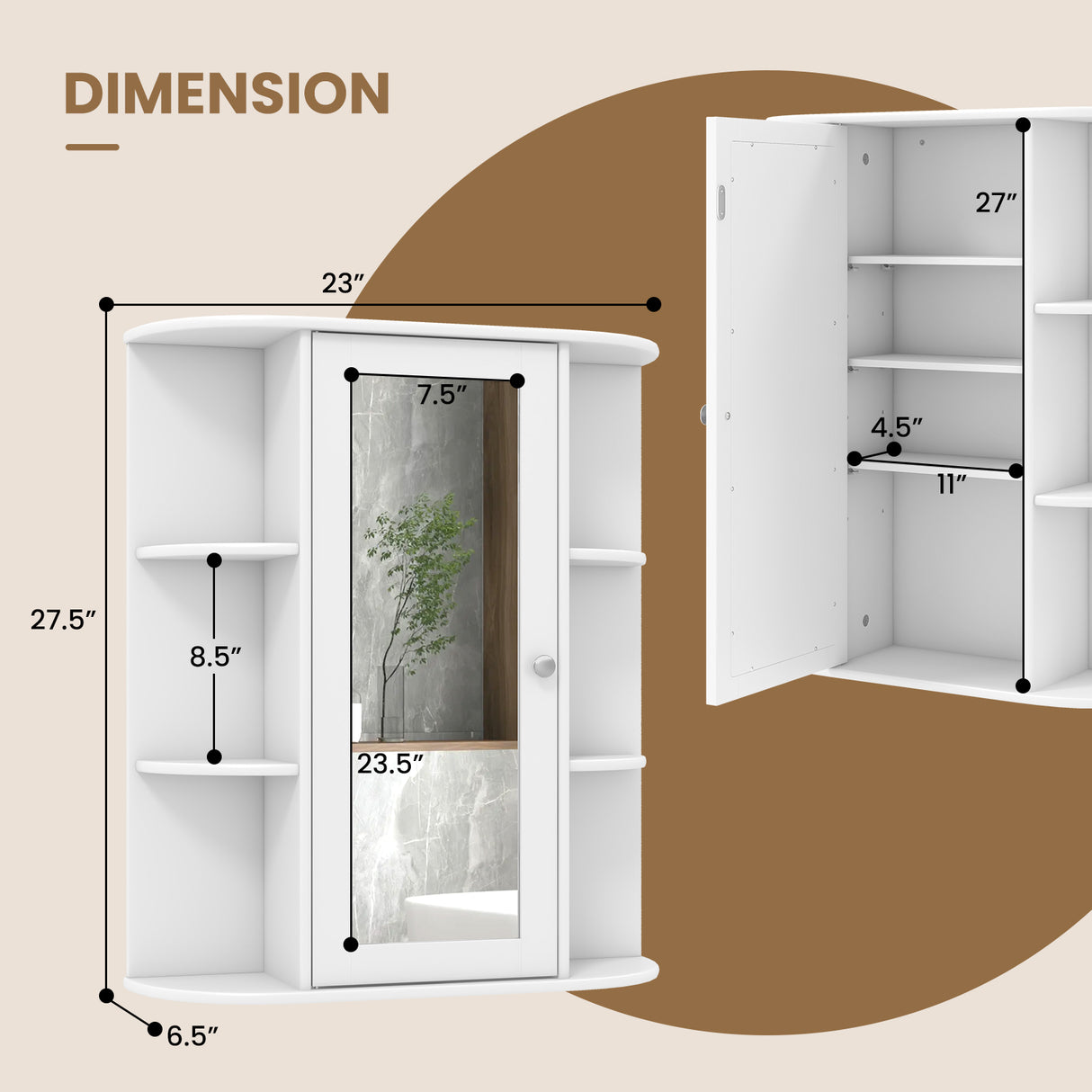 Mirrored Bathroom Medicine Cabinet with Single Mirror Door and Adjustable Shelf