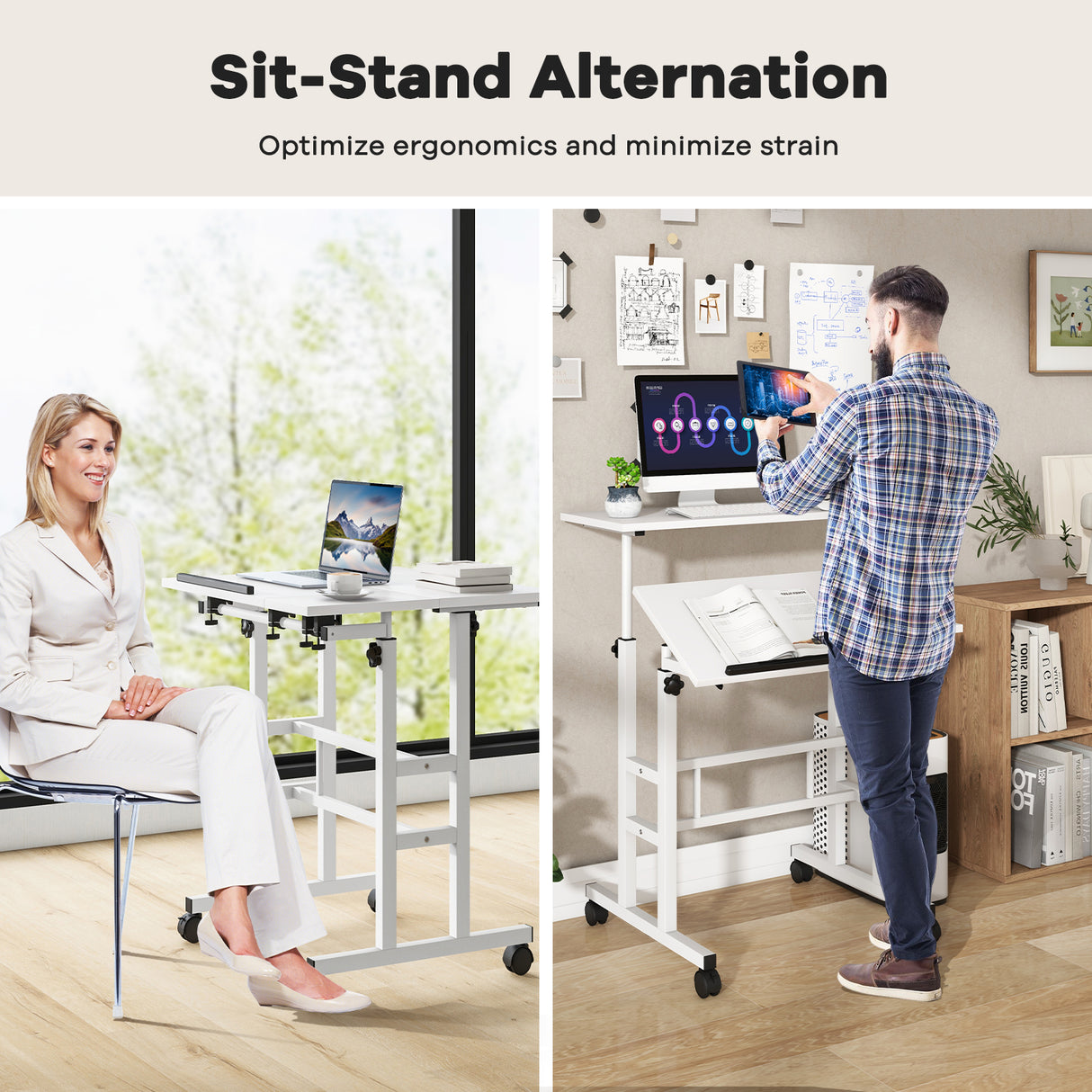 Mobile Standing up Desk Adjustable Computer Desk Tilting Workstation