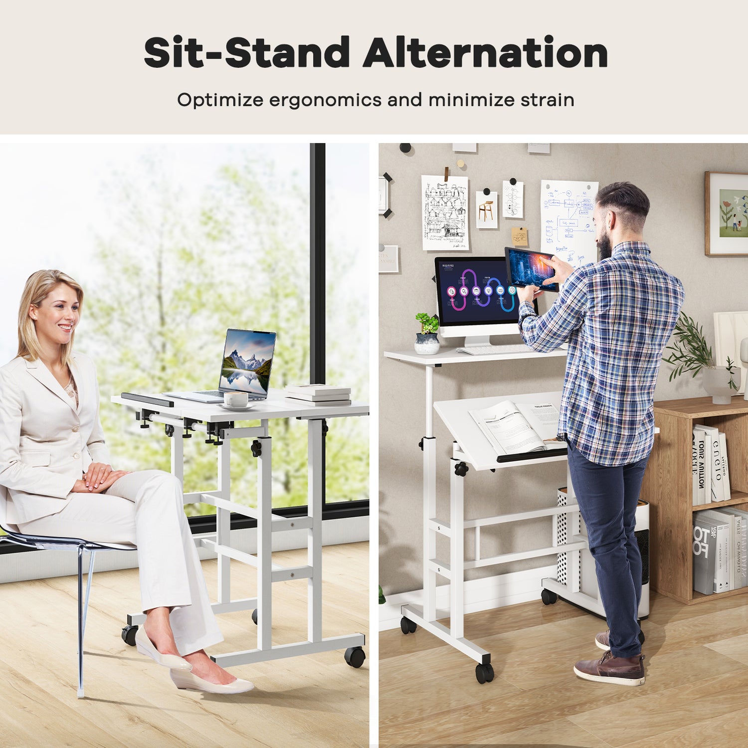 Mobile Standing up Desk Adjustable Computer Desk Tilting Workstation