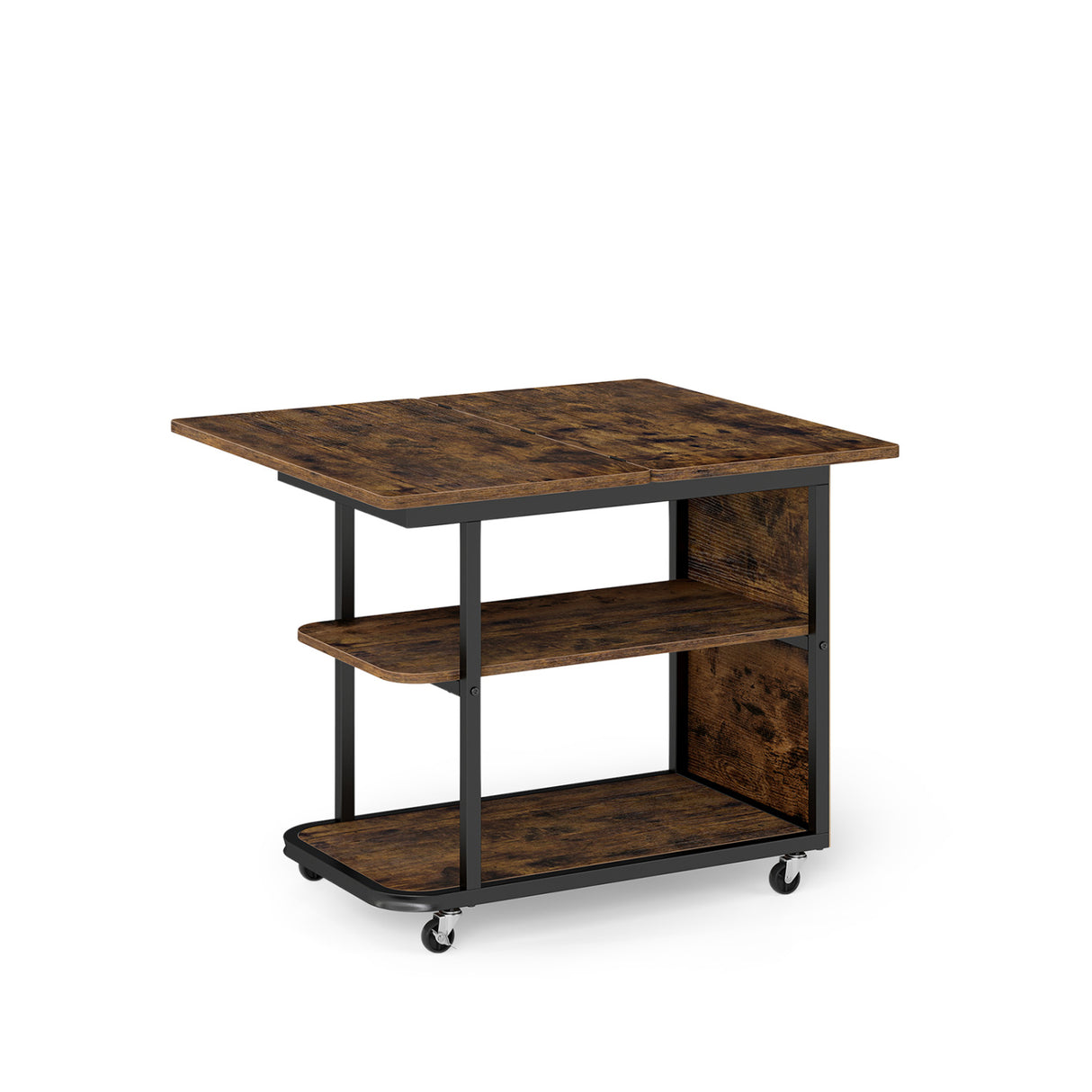 Mobile Night Stand with Foldable Swivel Top and 2-Tier Shelf for Small Spaces