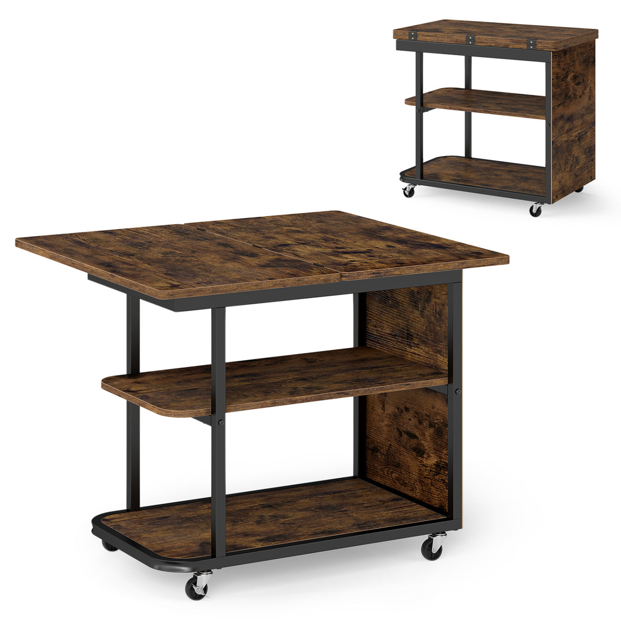 Mobile Night Stand with Foldable Swivel Top and 2-Tier Shelf for Small Spaces
