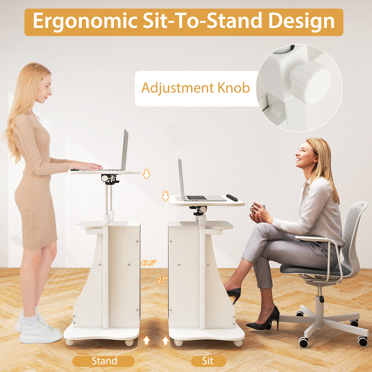 Sit-to-Stand Laptop Desk Cart Height Adjustable with Storage