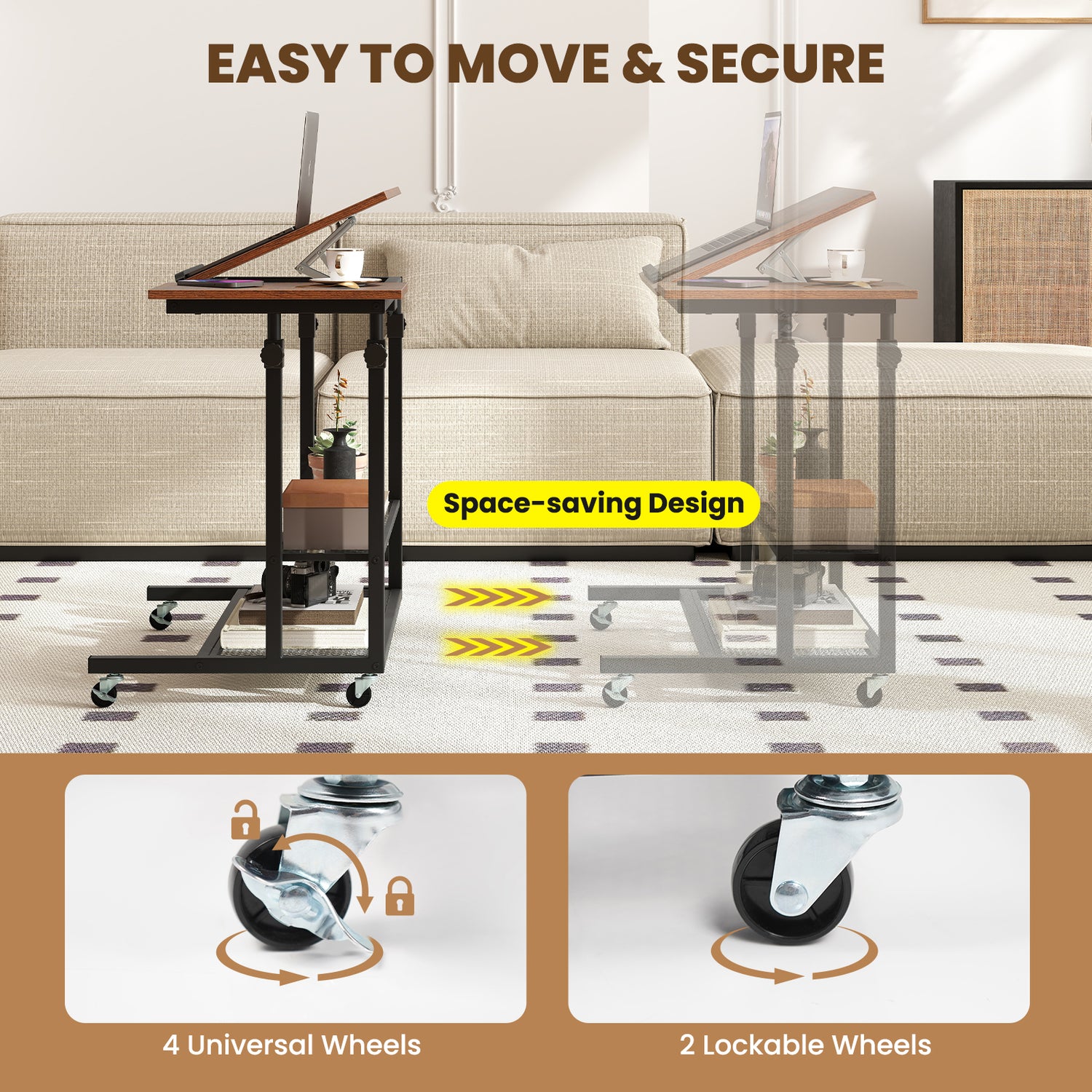Mobile Stand up Desk Height Adjustable Standing Table with Tilting Tabletop