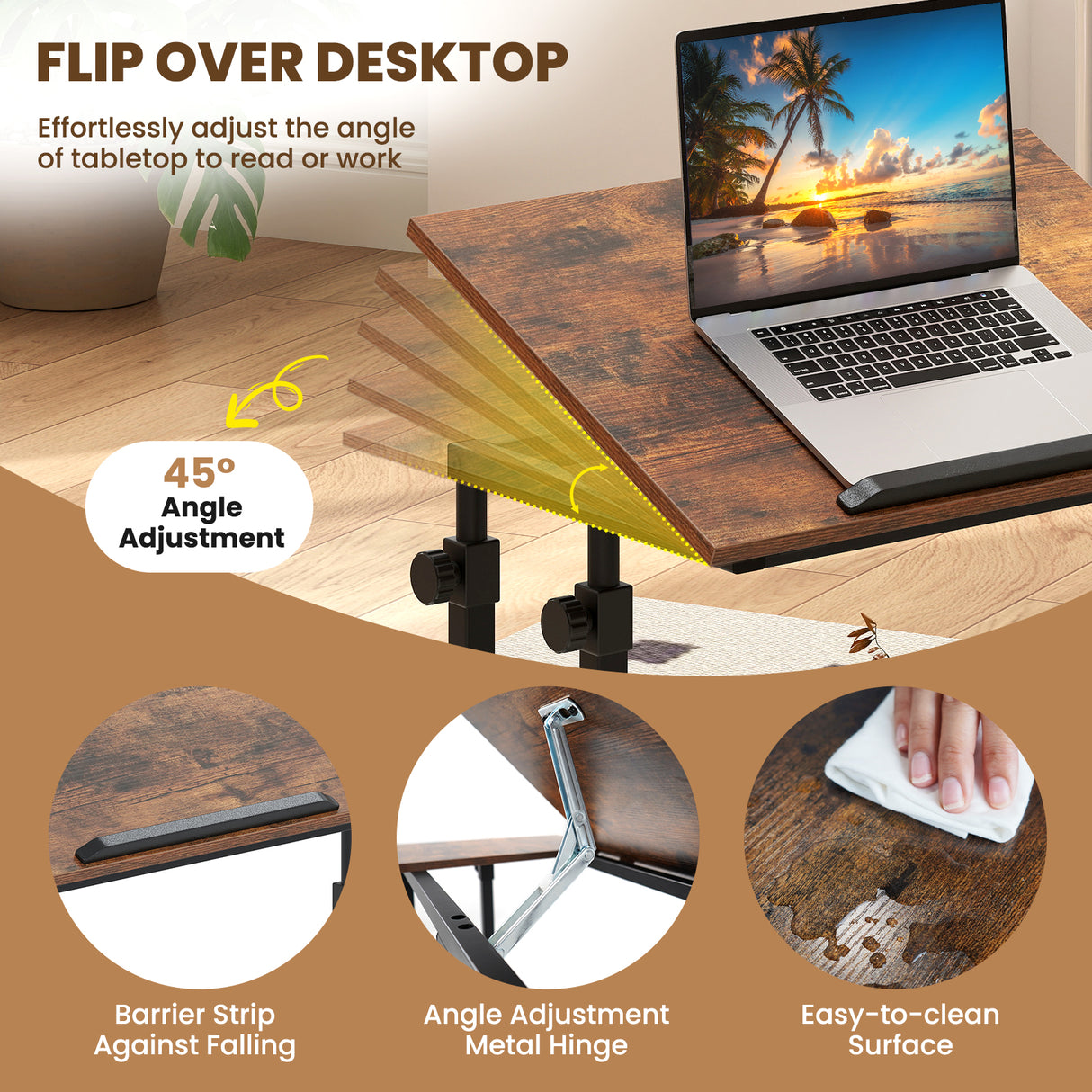 Mobile Stand up Desk Height Adjustable Standing Table with Tilting Tabletop