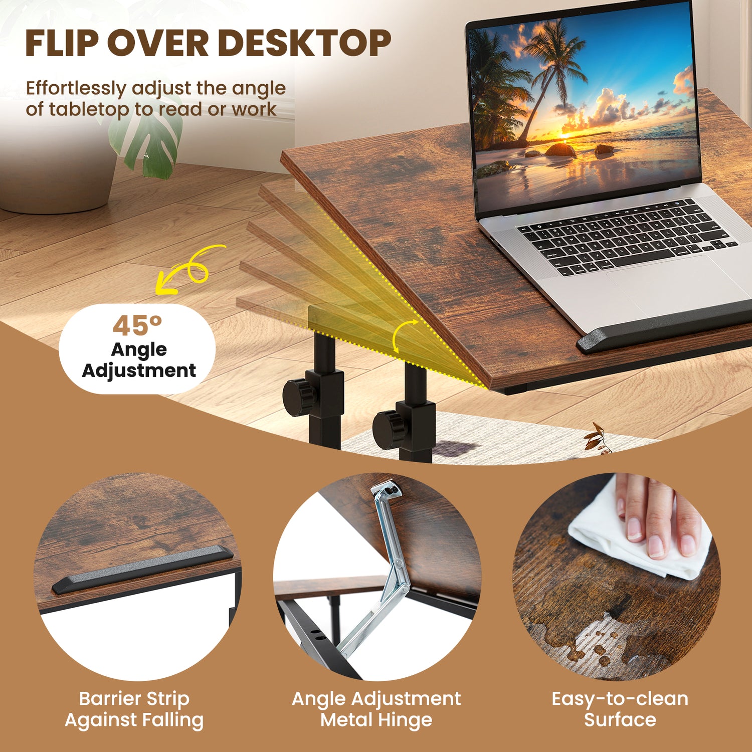 Mobile Stand up Desk Height Adjustable Standing Table with Tilting Tabletop