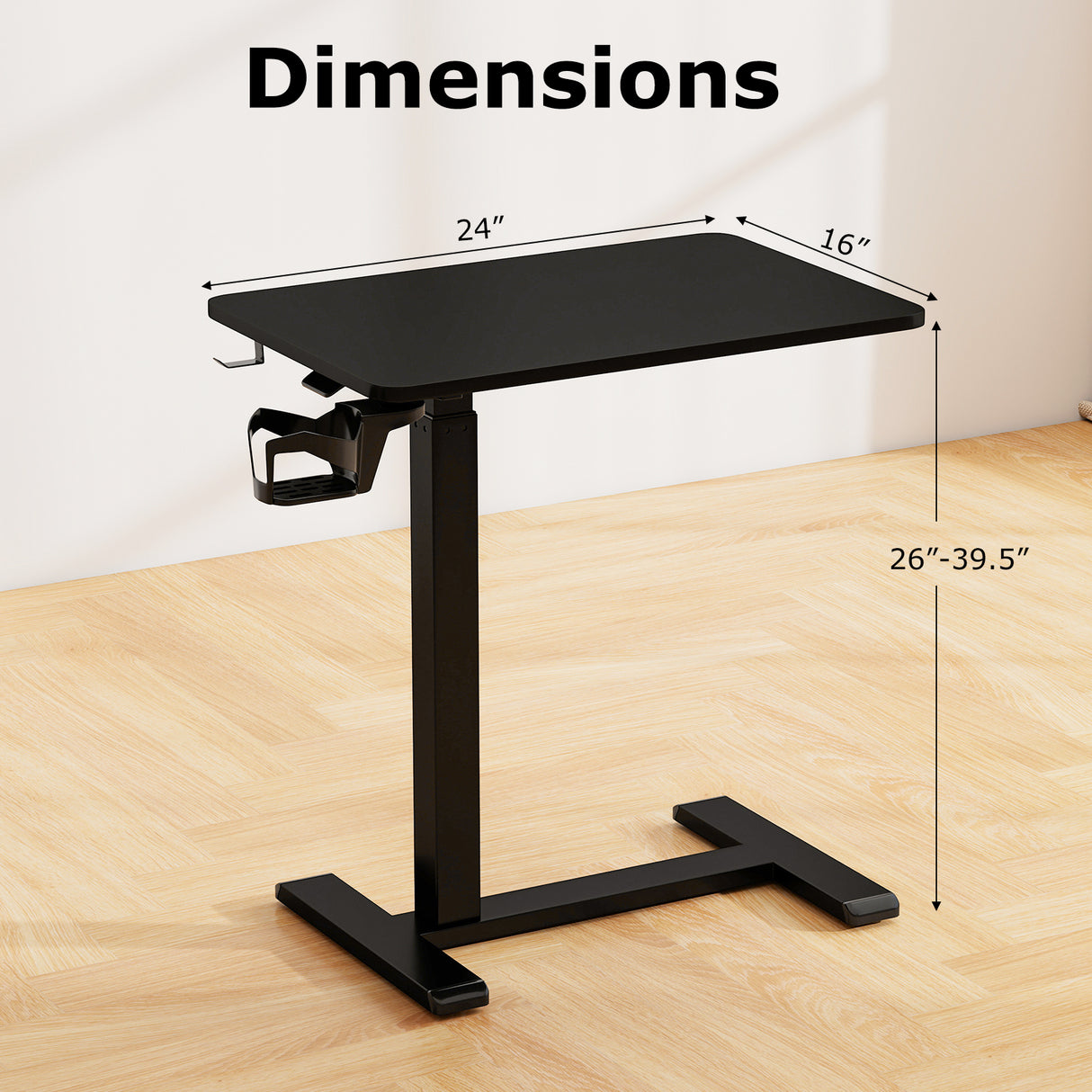 Mobile Standing Desk Height Adjustable Overbed Bedside Table with Cup Holder