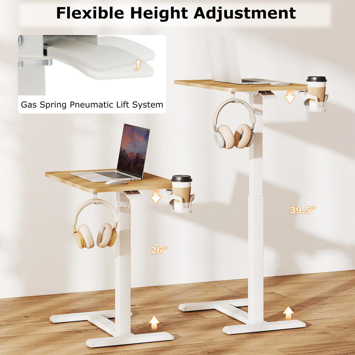 Mobile Standing Desk Height Adjustable Overbed Bedside Table with Cup Holder