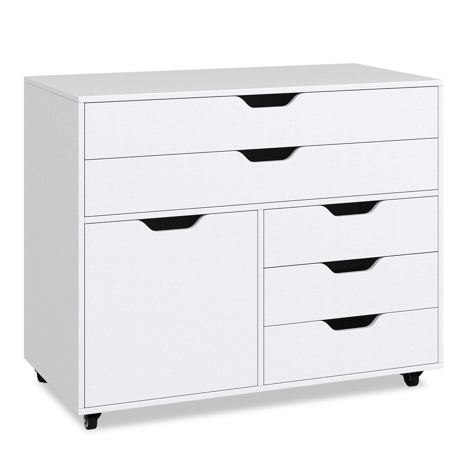 Modern Vertical 5-Drawer Mobile Chest with Door 5 Casters