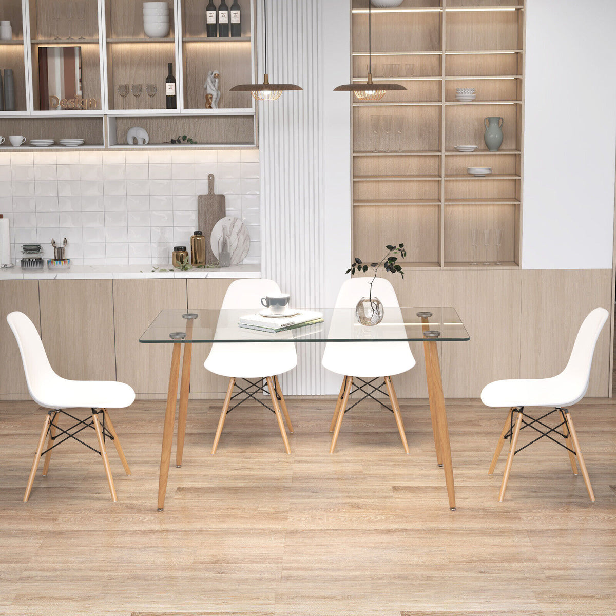 5 Pieces Rectangle Dining Table Set with 51 Inch Glass Tabletop