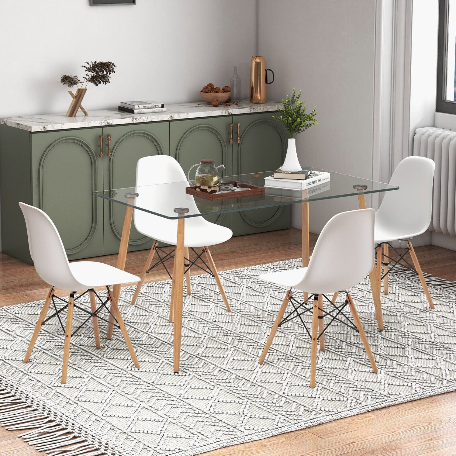 5 Pieces Rectangle Dining Table Set with 51 Inch Glass Tabletop