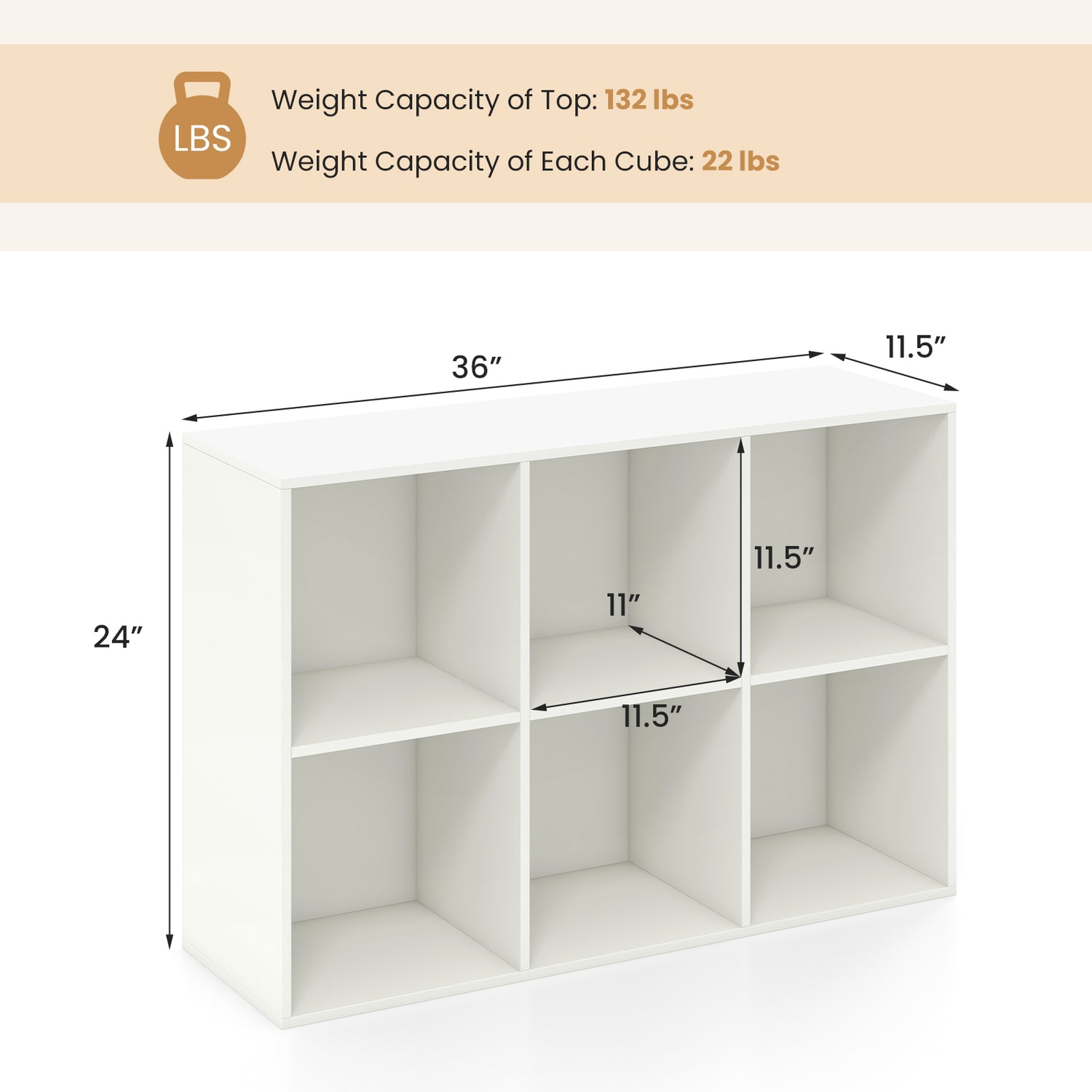 Modern 6-Cube Bookcase with Anti-tipping Kits for Bedroom Living Room-White