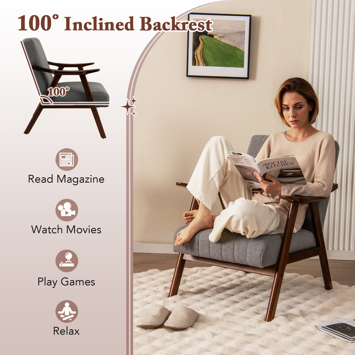 Modern Accent Chair Leisure Armchair with Felt Pads