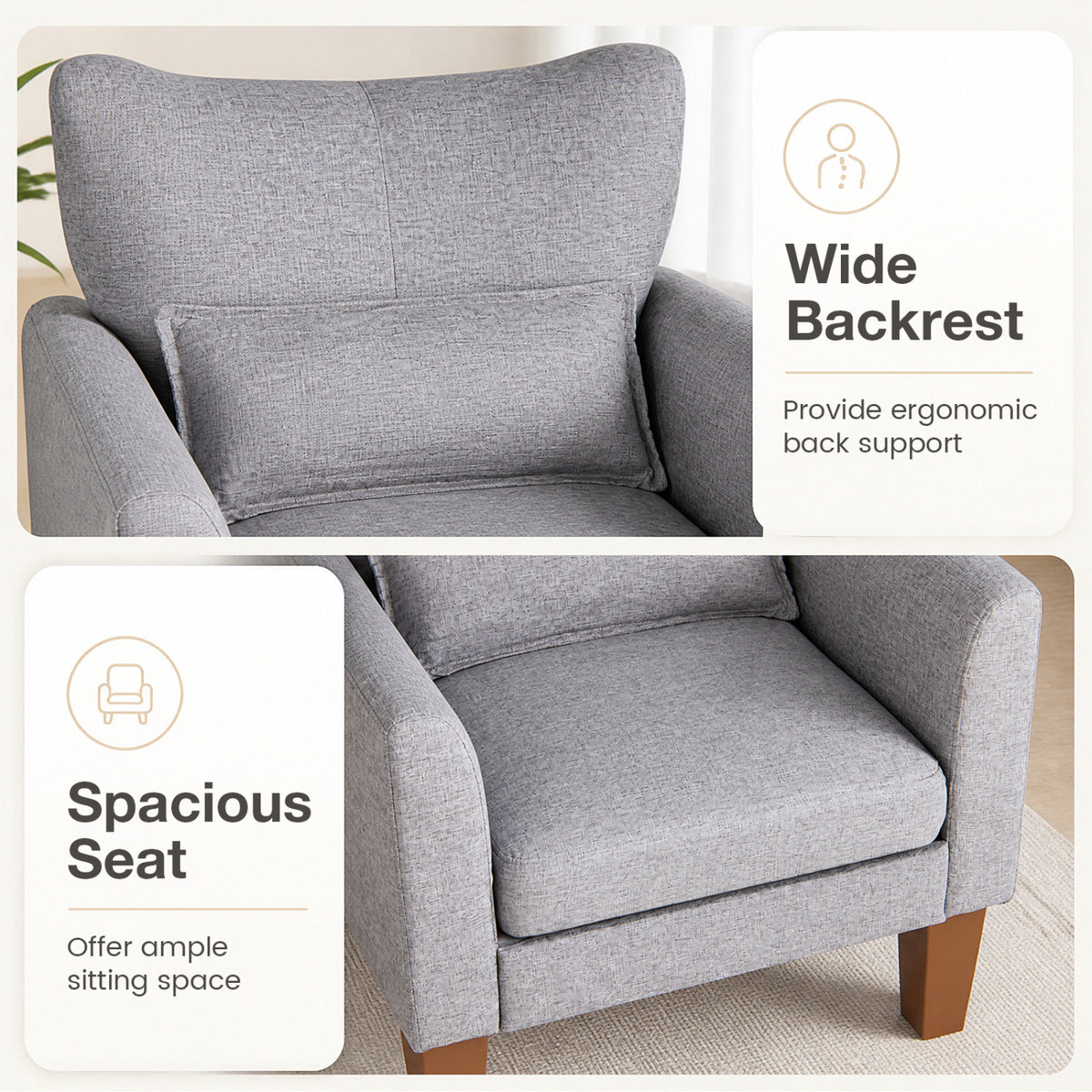 Modern Accent Chair with Removable Cushion & Pillow for Living Room