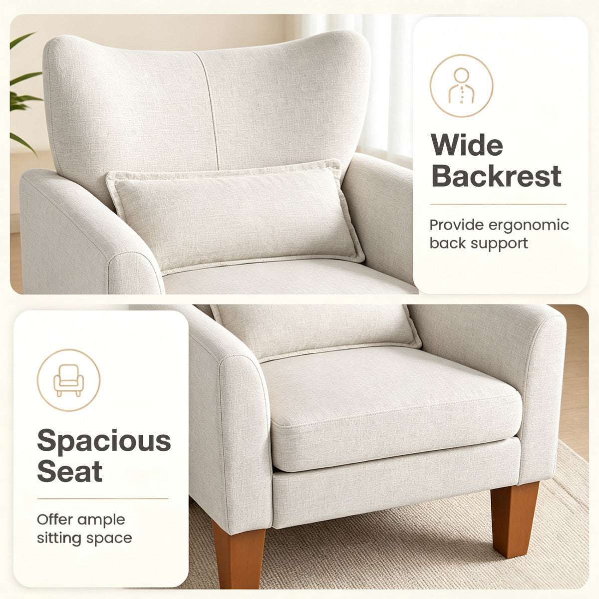 Modern Accent Chair with Removable Cushion & Pillow for Living Room