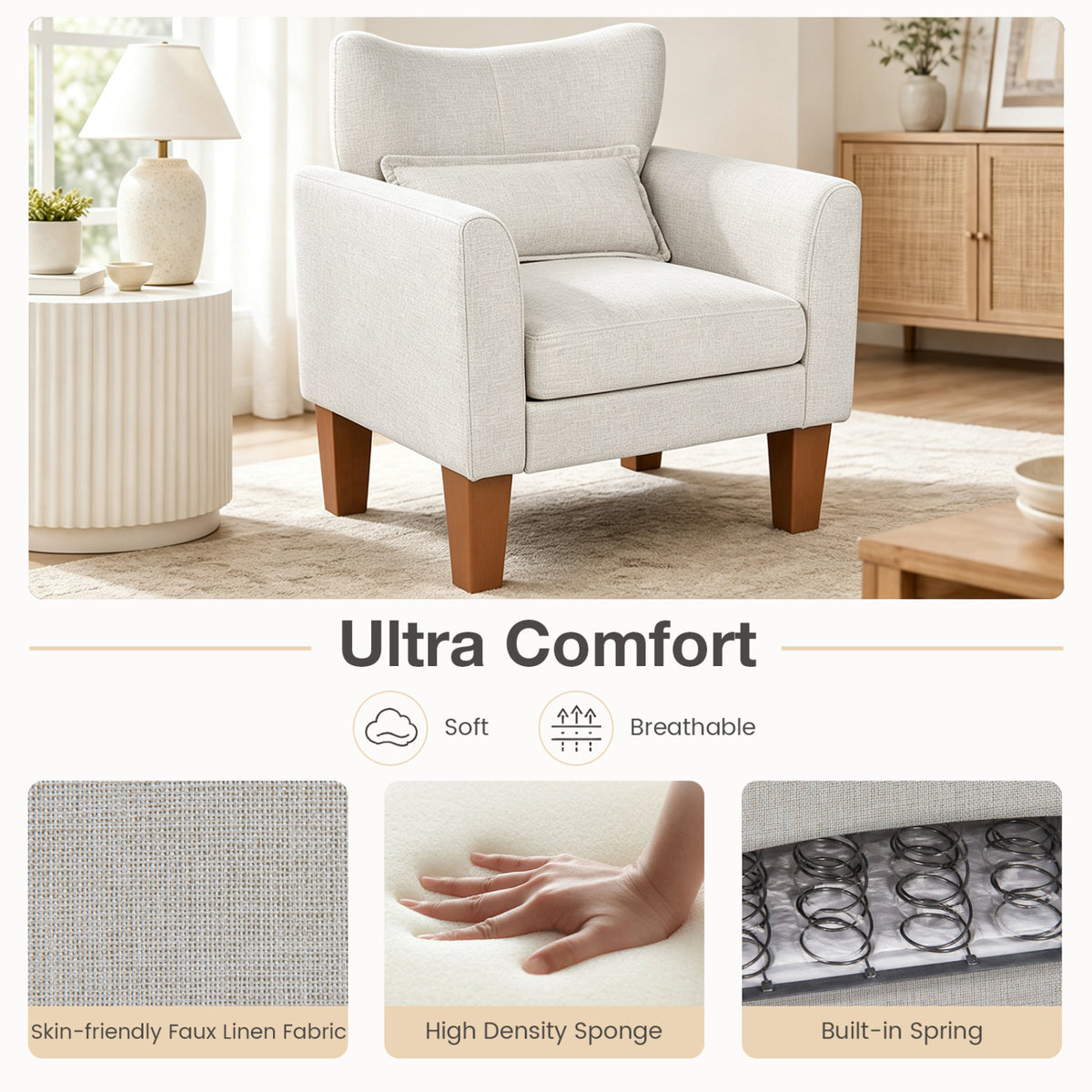 Modern Accent Chair with Removable Cushion & Pillow for Living Room
